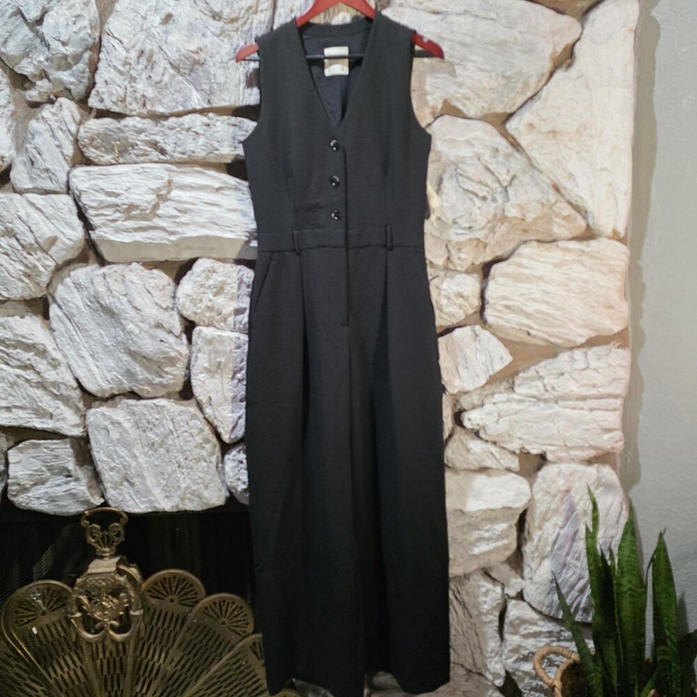 ABERCROMBIE & FITCH Mara Vest Jumpsuit Wide Leg Black Sz M NWT Old Money